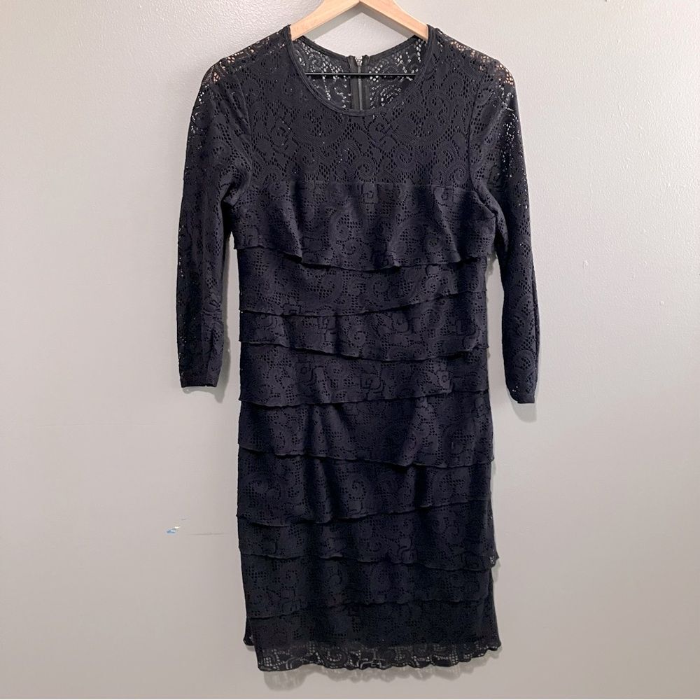 Laundry by Shelli Segal Black Layered Lace 3/4 Sleeve Dress Women Size 6